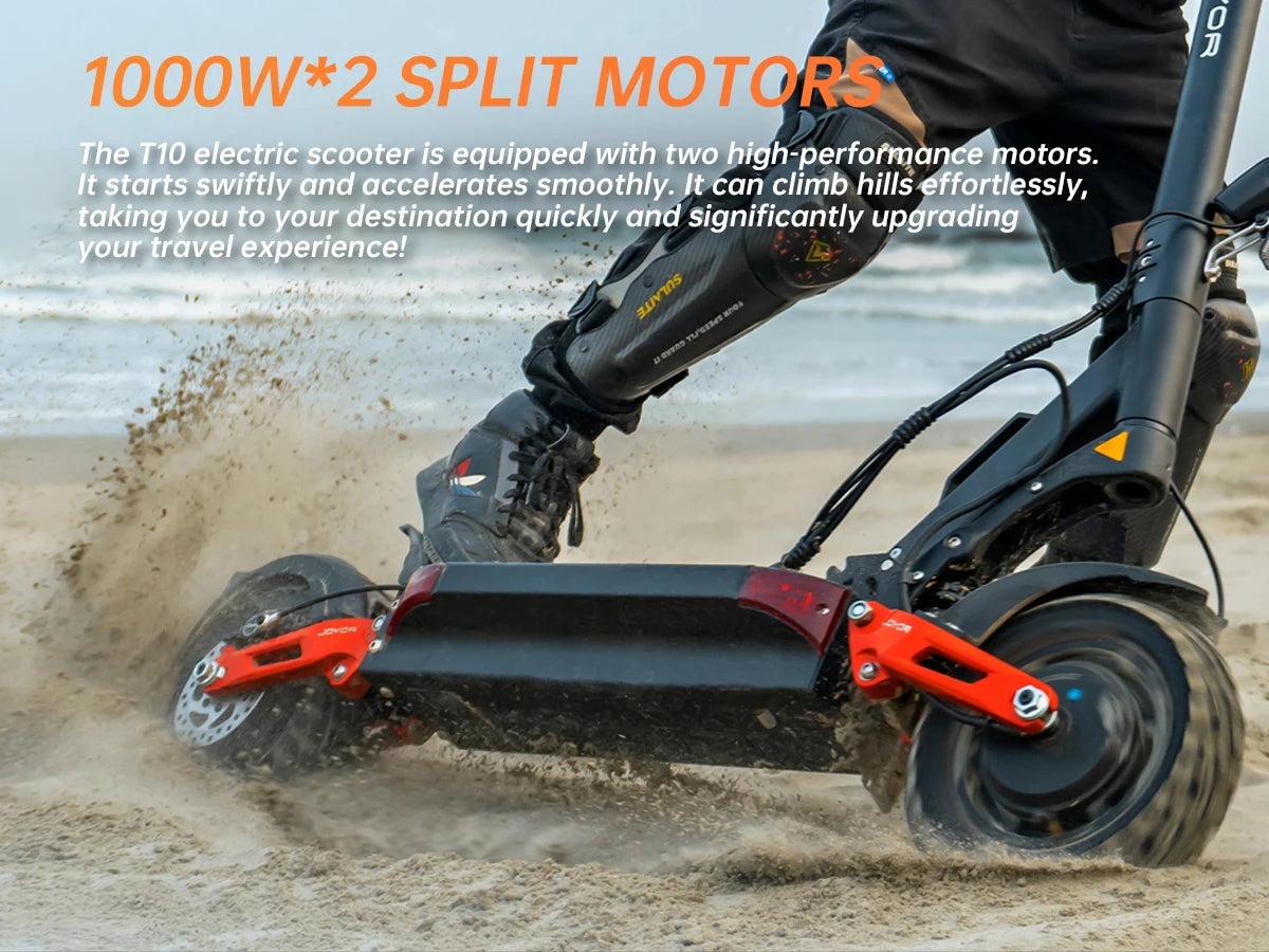 JOYOR T10 Flagship Electric Scooter 1000W Dual Motors 3600W Peak 37MPH 60V18Ah Battery 45 Miles Dual-Arm Suspension Dual Hydraulic Disc Brakes Anti-skid 10Inch OffRoad Tires High Speed Stability Aluminum Alloy Frame Foldable