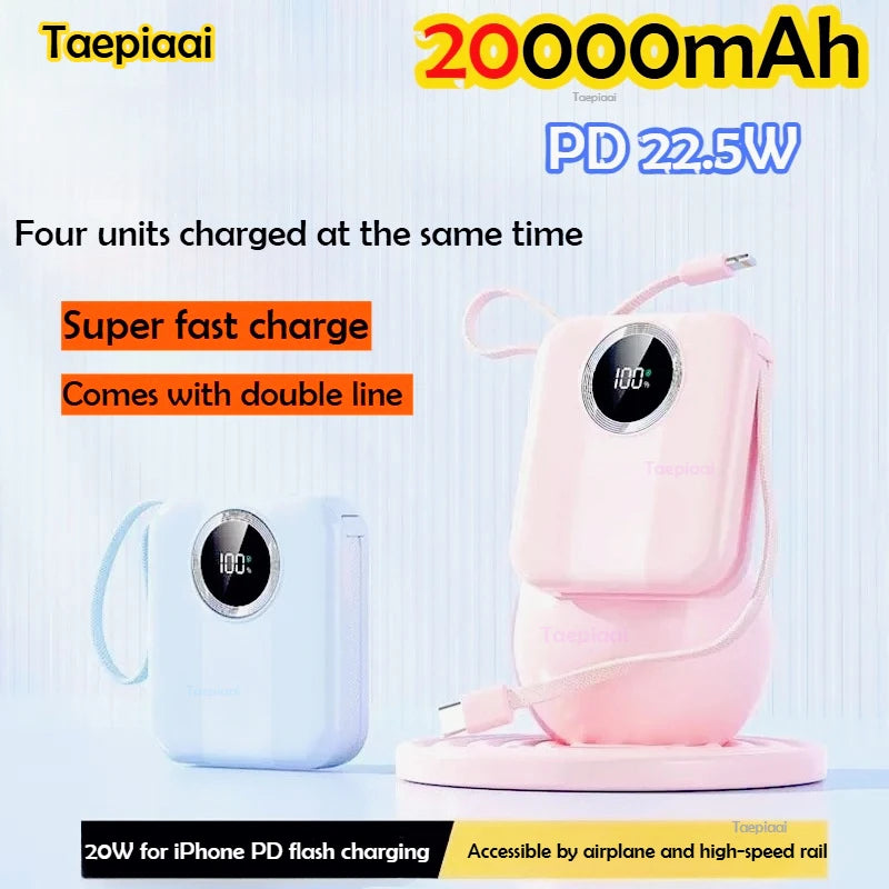 [Flame-Retardant Power Bank] PD20 22.5W 20000mAh Display Fast Portable Auxiliary Battery Type-C Lcd Capacity Indicator PowerBank