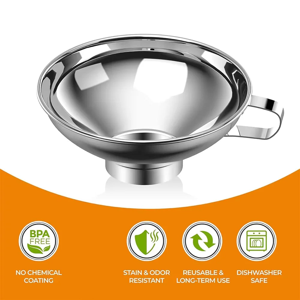 LMETJMA Canning Funnel Large Kitchen Metal Funnels For Filling Mason Jars Stainless Steel Wide Mouth Funnels Kitchen Gadgets