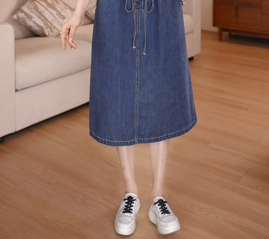 Denim Dress For women Summer 2026 New Female Single Breasted Short sleeved Slim Temperament Casual Dresses With pockets