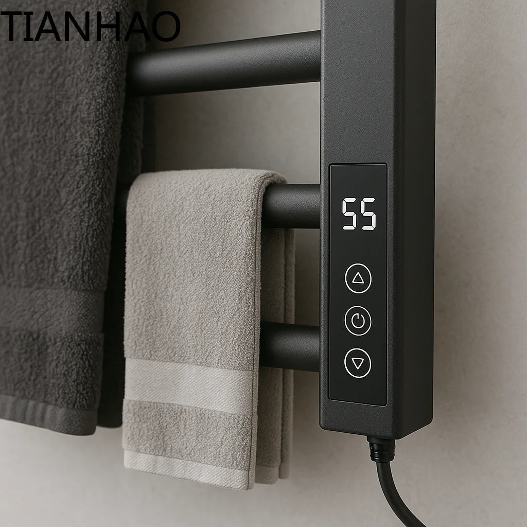 Single Towel Warmer Wall Rack 304 Stainless Steel Heated Towel Machine Black for Barber Hotel