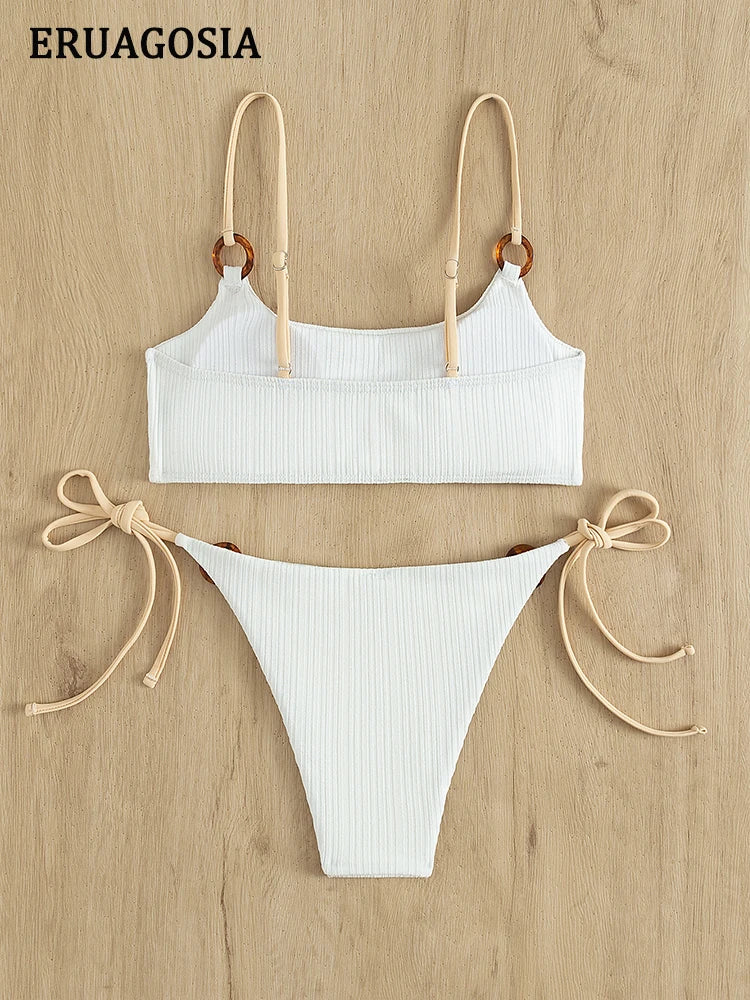 Sexy Ribbed Bikini for Women, Push Up Swimwear, Female Bikinis Set, Beachwear with Straps, Brazilian Bathing Suits, Swimsuits