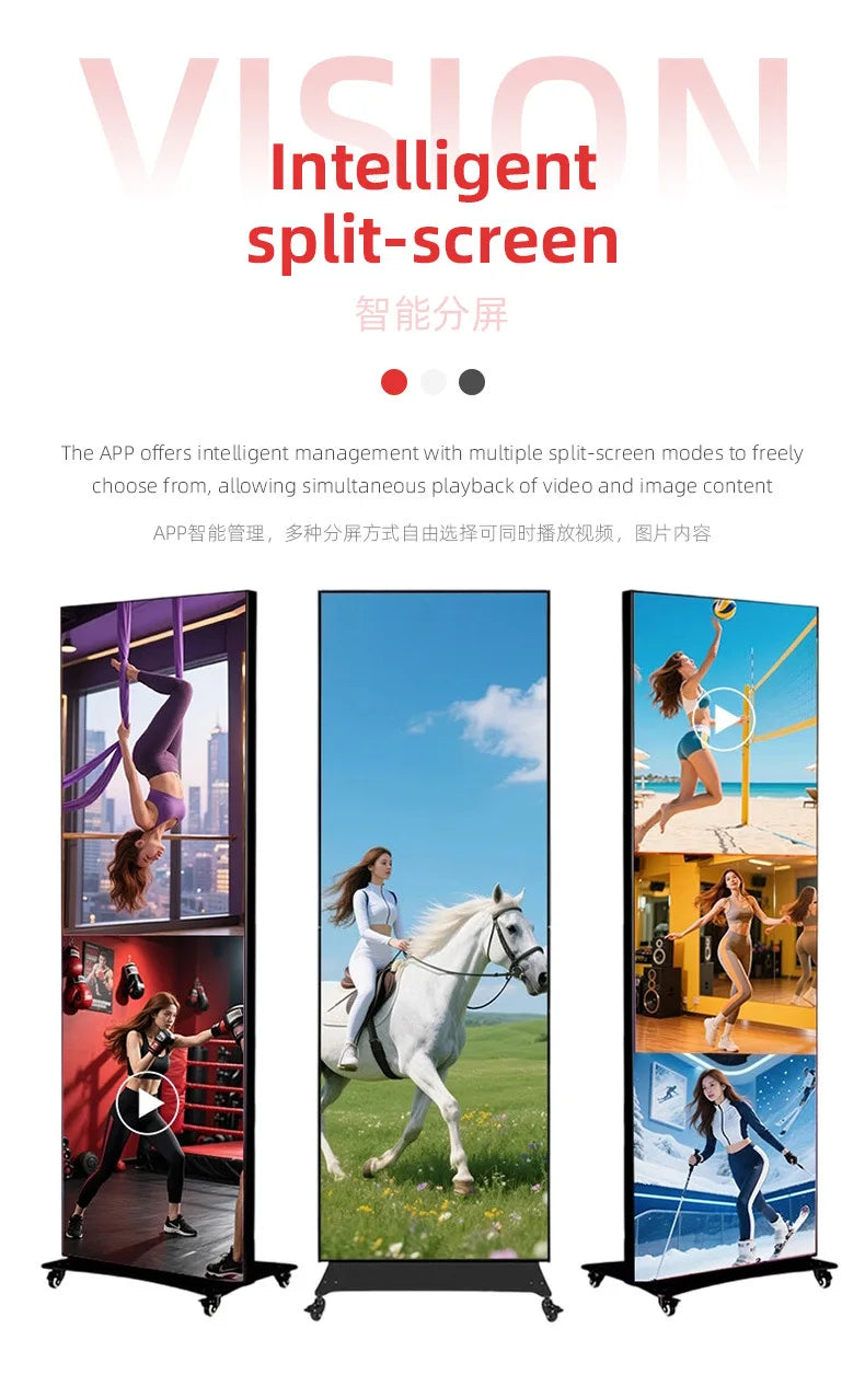 LED Display Poster Screen, Indoor Vertical Advertising Screen, Movable Folding, Exhibition Promotion