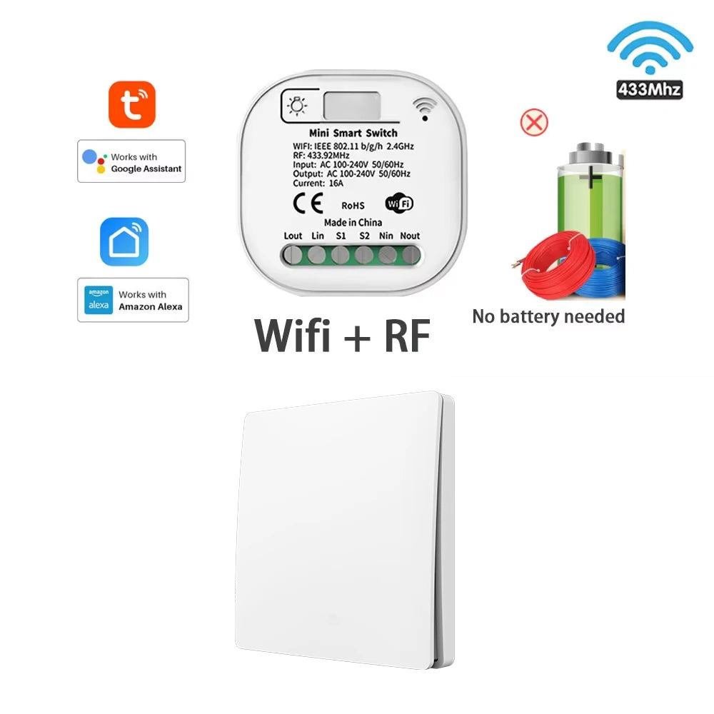 TUYA wifi RF433 Self Powered Wireless Switch Without Battery Remote Control waterproof home Wall panel Light Switch AC110V 220V