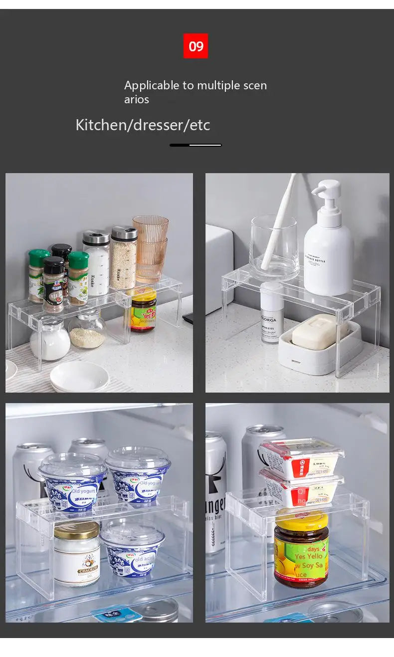 Adjustable Clear Kitchen Cabinet Organizer, Expandable Spice&Plate Storage Rack,Kitchen/Bathroom Divider Organizer for Cabinets