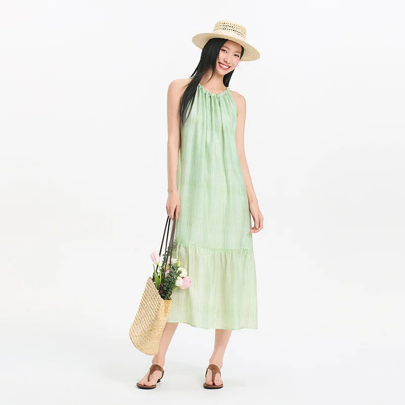 Semir Women Dress Bowknot Textured Halter Neck Vacation A Line Maxi 2026 Summer Romantic Fresh Elegant Soft Comfy Holiday Top