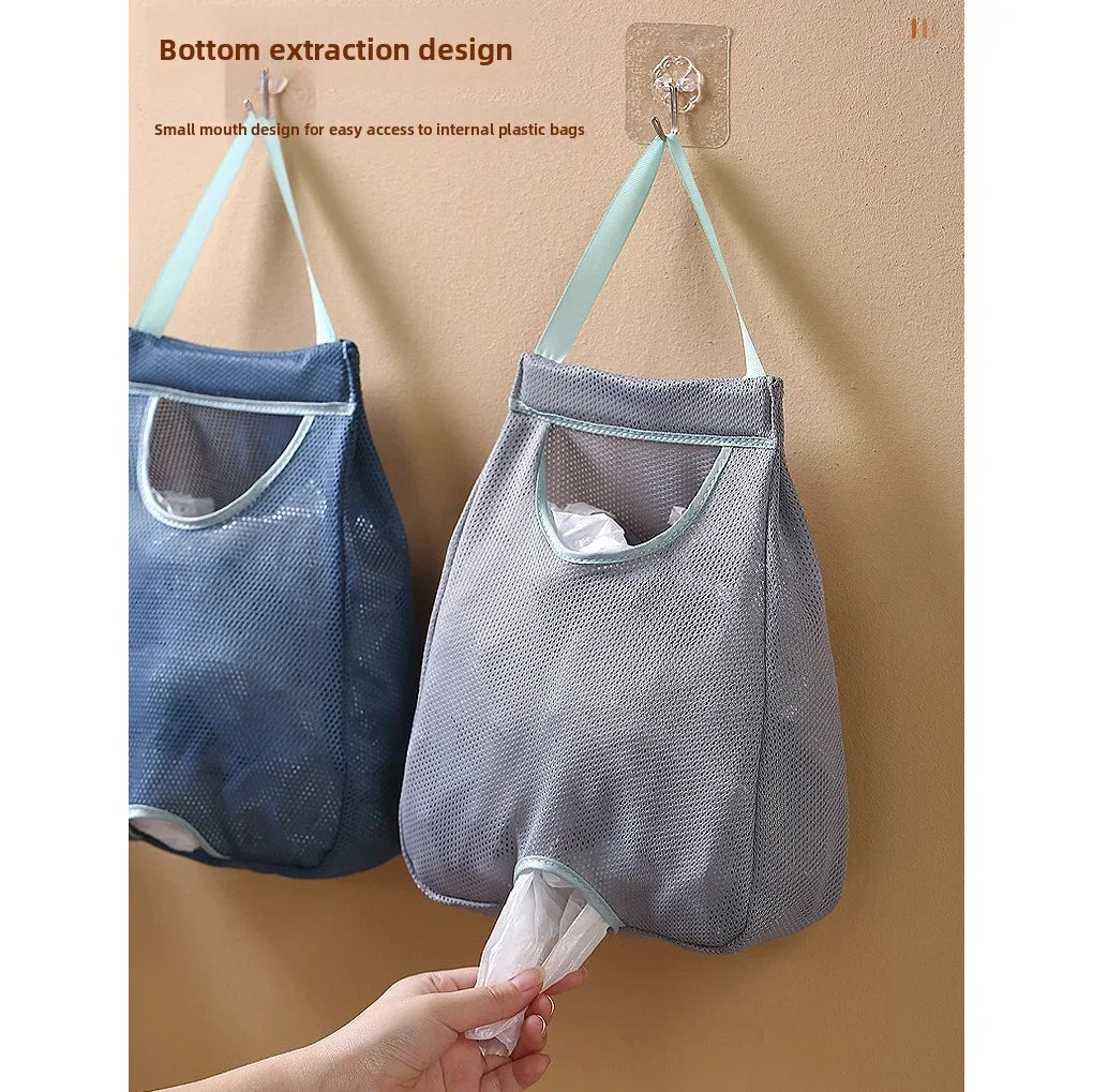 Kitchen Wall Mounted Garbage Bag Storage Bag, Hanging Plastic Bag Organizer With Hooks