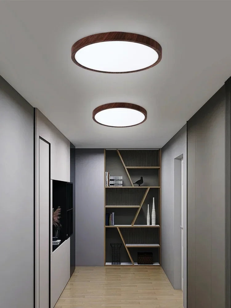 Modern Wood Grain LED Ceiling Light Ultra-Thin Walnut Wood Ceiling Lamp Bedroom Bathroom Living Room Kitchen Home Decor Lighting