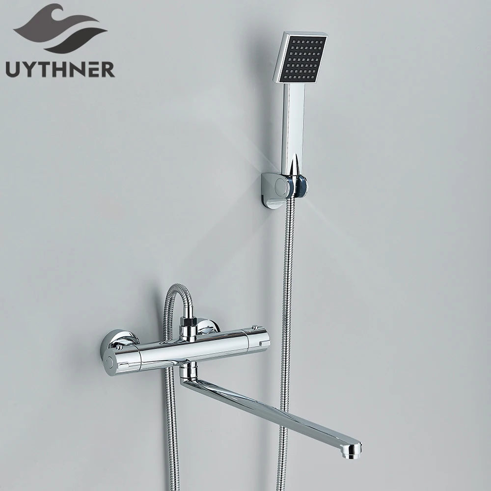 Thermostatic Shower Set Black/Chrome Brass Wall Mounted Bathroom Shower Thermostat Mixer Valve Handle Spray Bathroom Accessories