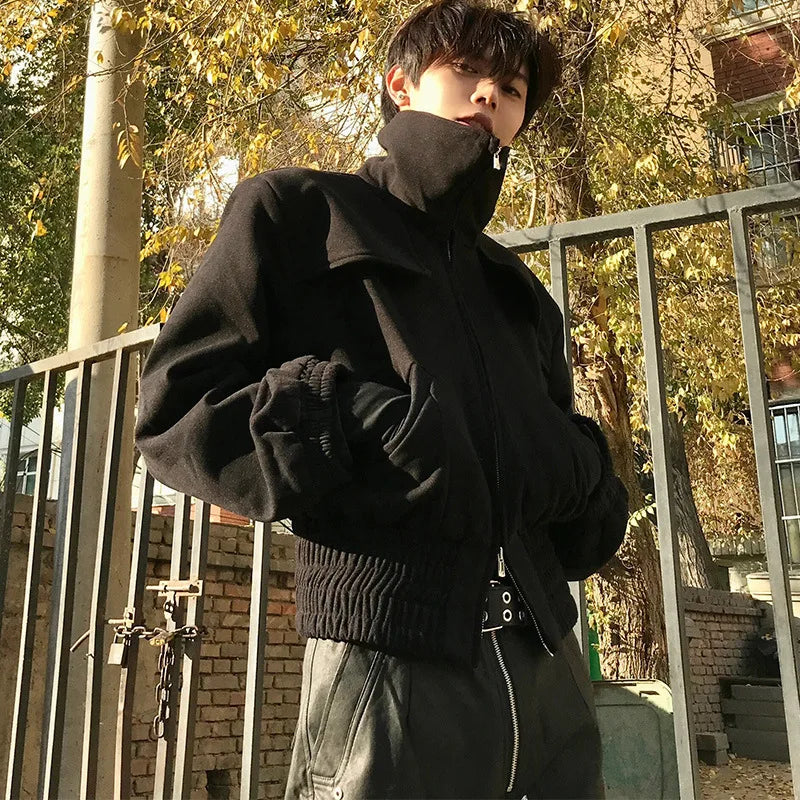 2026 New Men Clean Fit High Neck Cropped Jacket With Shoulder Pads Retro American Style High Street Pilot Coat Casual Outwear