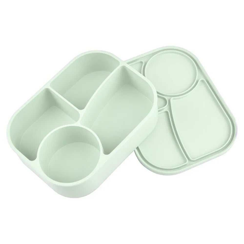 Rectangular Silicone 4 Grid Lunch Box Heat Resistant Leak Proof Lunch Container With Compartments Microwavable Food Box School