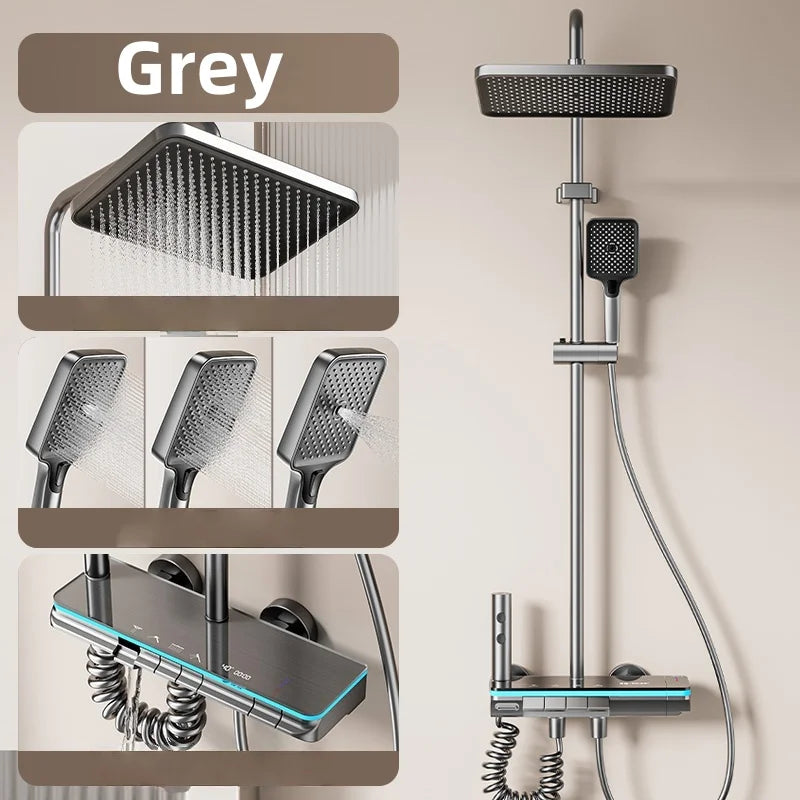 Digital Display Shower System Set Bathroom Shower Full Set Faucet Bathtub Mixer Shower Head Piano Button With Atmosphere Light