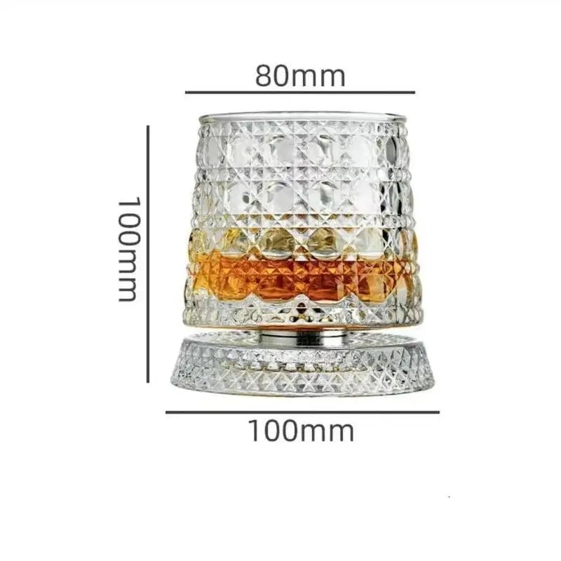 【Whiskey Glasses Rotating Whisky Glass With Glass Base 360 Rotate Degrees Crystal Rum Glass For Cocktail Party Drinking】