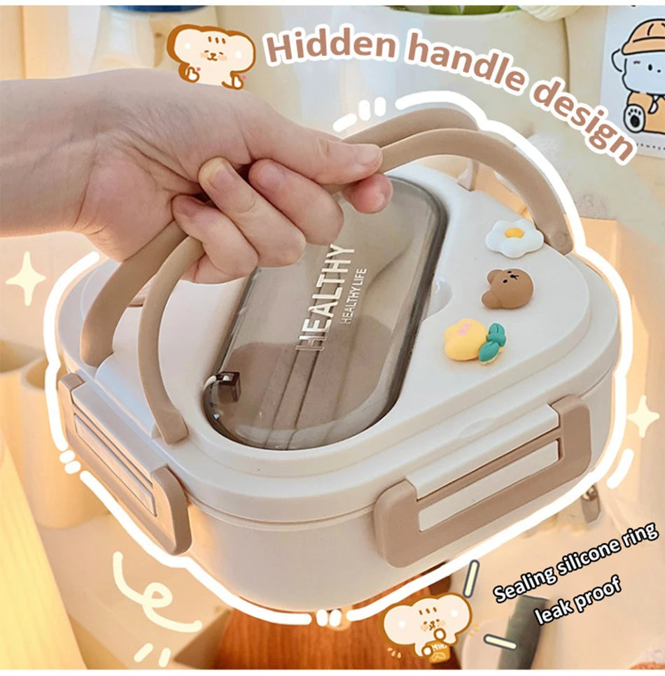 Simple Cute Portable Lunch Box With Compartment For Girls School Kids Plastic Picnic Bento Box Microwave Food Storage Containers