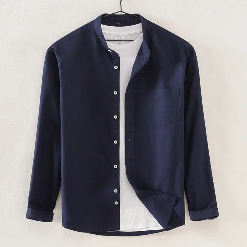 2027 Cotton Stand-up Neck Oxford Spinning Anti-wrinkle Casual  Spring  Autumn New Men's Shirt Jackets  Long Sleeve Shirt Men's