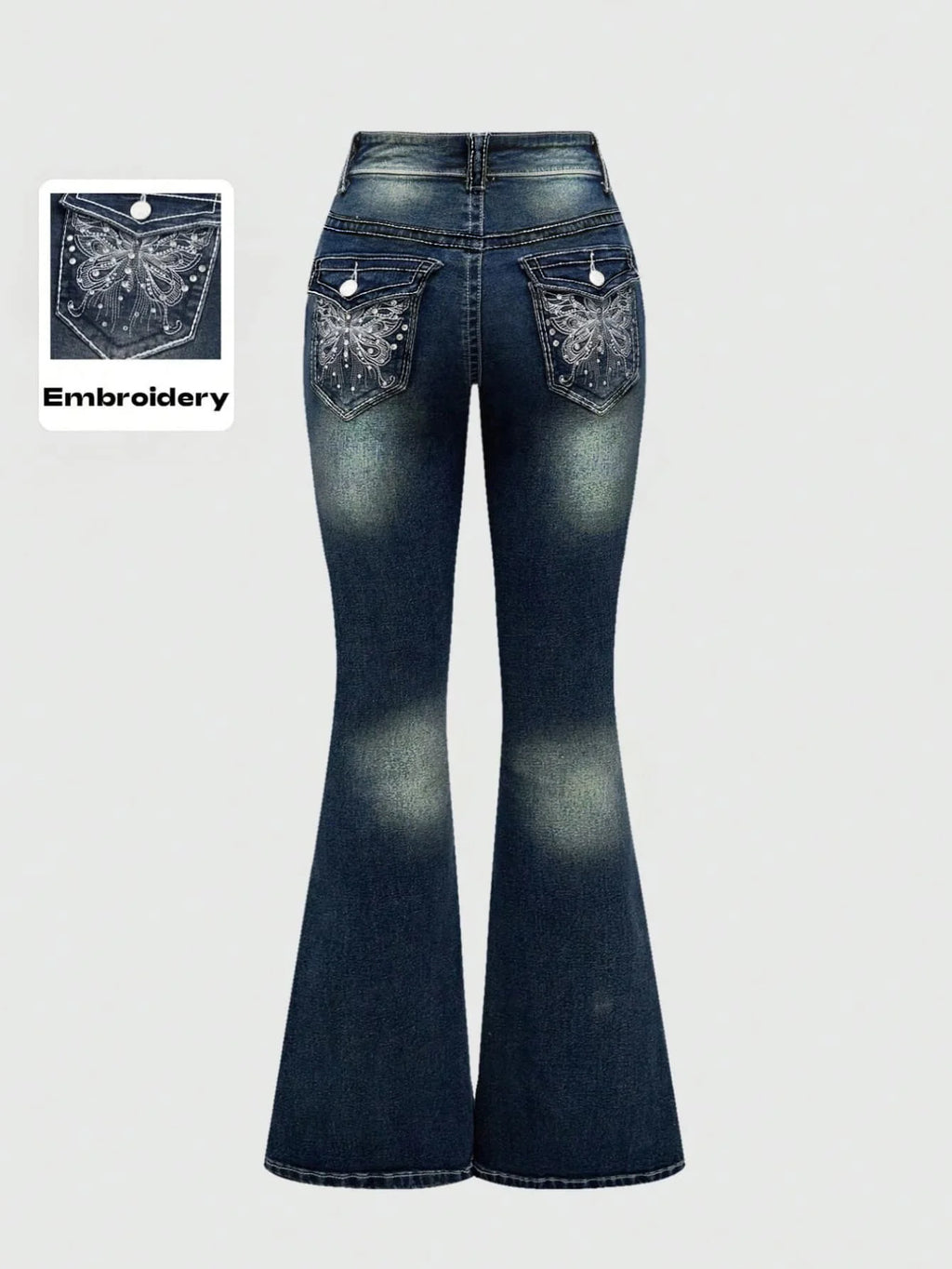 Elegant Embroidered Hot Diamond Jeans American Retro Blue Cool Girls Flare Pants Versatile High Waist Denim Pants Trendy Y2k