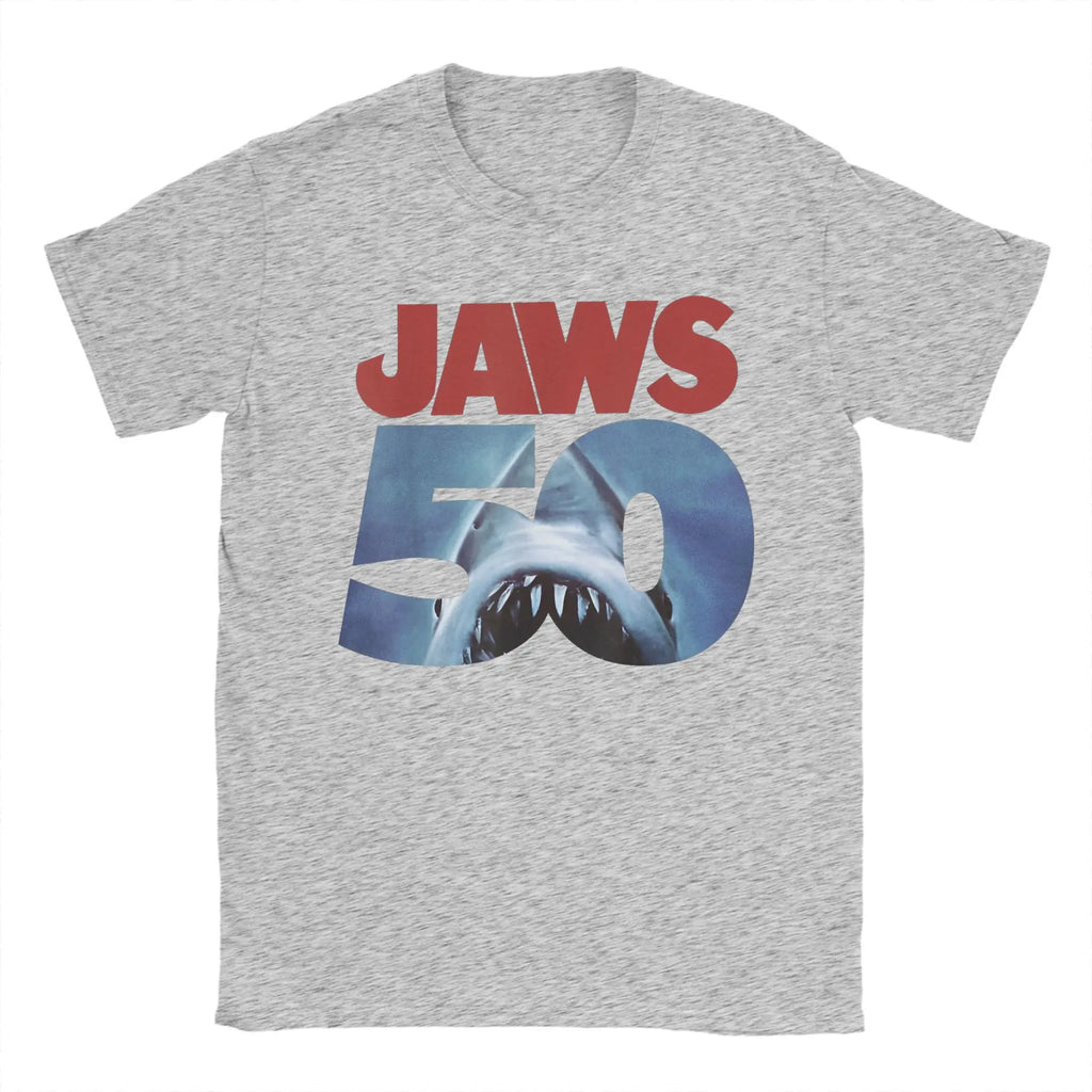 Jaws 50th Anniversary Logo Movie Graphic T Shirt Men Cotton Creative T-Shirt Round Neck  Tee Shirt Short Sleeve Tops New Arrival