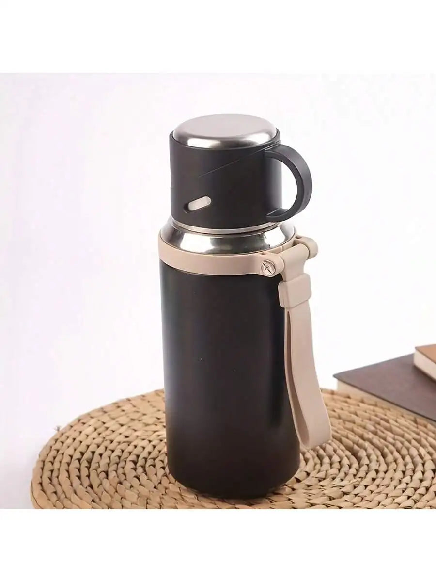 600ml 21 Oz 316 Stainless Steel Insulated Water Bottle, Keep Ice Cold For 24 Hours & Hot For 10 Hours, Leakproof Vacuum Flask With Cup Lid, Portable For Ice Water, Coffee, Travel