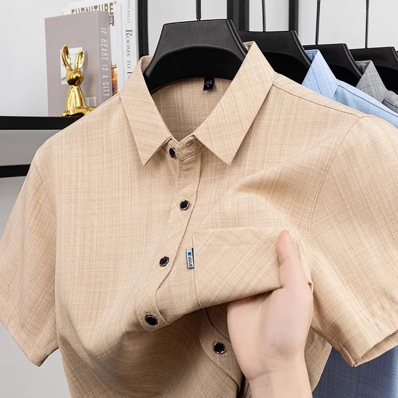 Men Casual Short Sleeve Shirt Anti Wrinkle Quick Dry Comfortable Fabric Business Daily Outdoor Travel Work Wear Blouse