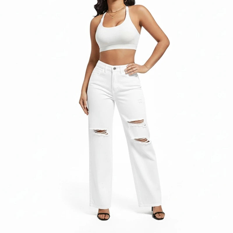 2026 New Style Denim Trousers for Women Washed Straight Trendy Long Ripped Jeans Xintang