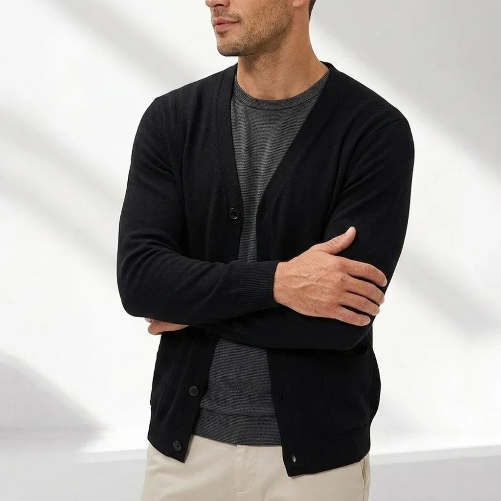 Mens VNeck Knit Open Cardigan Jumper Button Front Long Cozy Outer Garment Jacket Oversized Fit Winter Sweat Tops with Pockets