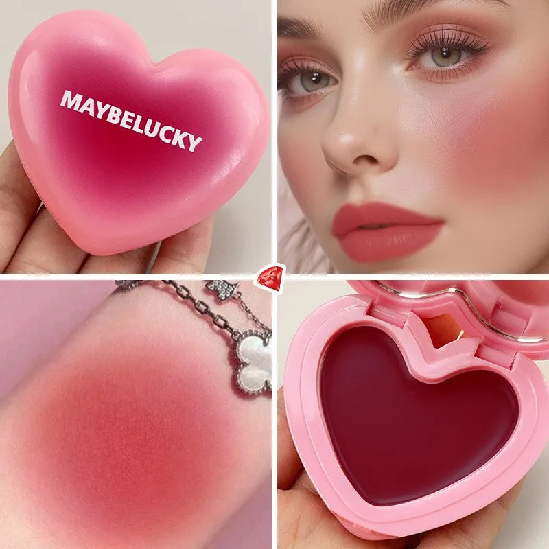 3-in-1 Smooth Blush Cream Heart-Shaped Waterproof Long-lasting Matte Finish Easy to Wear Natural Color Lip Cheek Eye Makeup