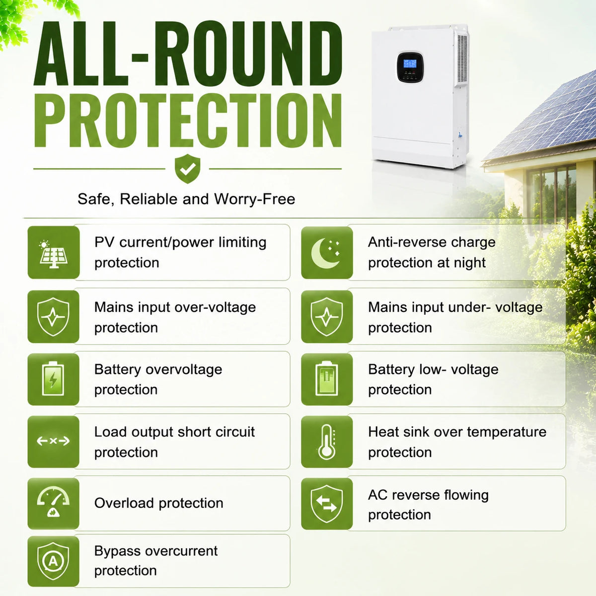 5KW Hybrid Solar Inverter 48VDC to 110VAC with 80A MPPT Controller 120-500V PV Input Pure Sine Wave Inverter for Home Solar System