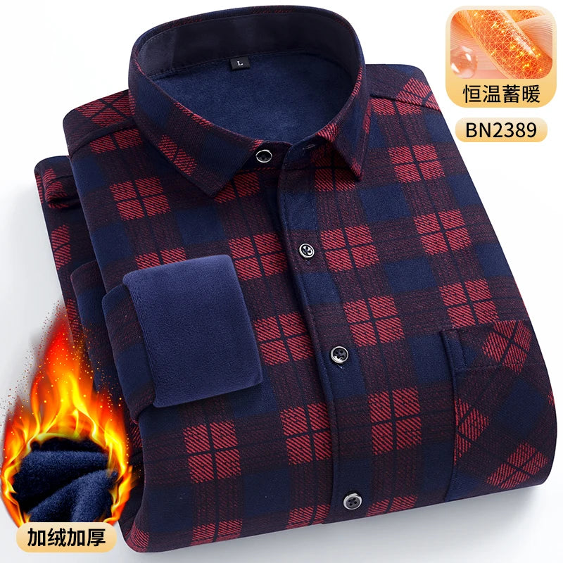 Men's Warm Long-Sleeved Shirt with Double-Sided Fleece, Winter Casual, Cold-Resistant, Street Fashion, Comfortable and Versatile