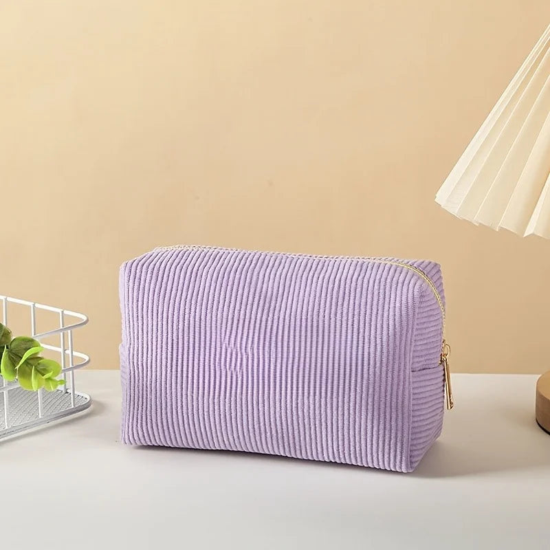 Cute Corduroy Cosmetic Bag for Girls Spacious Makeup Pouch Durable Stationery Organizer Pencil Case School Office Supplies