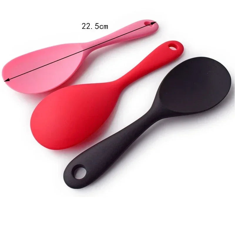 1Pcs Silicone Spoon Non-stick Cooking Spoon Anti-scalding Pot Rice High-temperature-resistant Spoon Durable Kitchen Gadgets