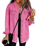 Women's Trendy Washed Denim Jacket New Spring Autumn Trimmed Edges Casual Classic Fit Jeans Jacket for Ladies