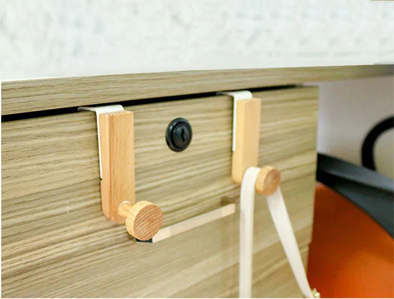 Kitchen Cabinet Hook Towels Clothes Coat Bathroom Accesories Storage Hanger Door Back Hanging Holder Iron Wooden Rack Organizer