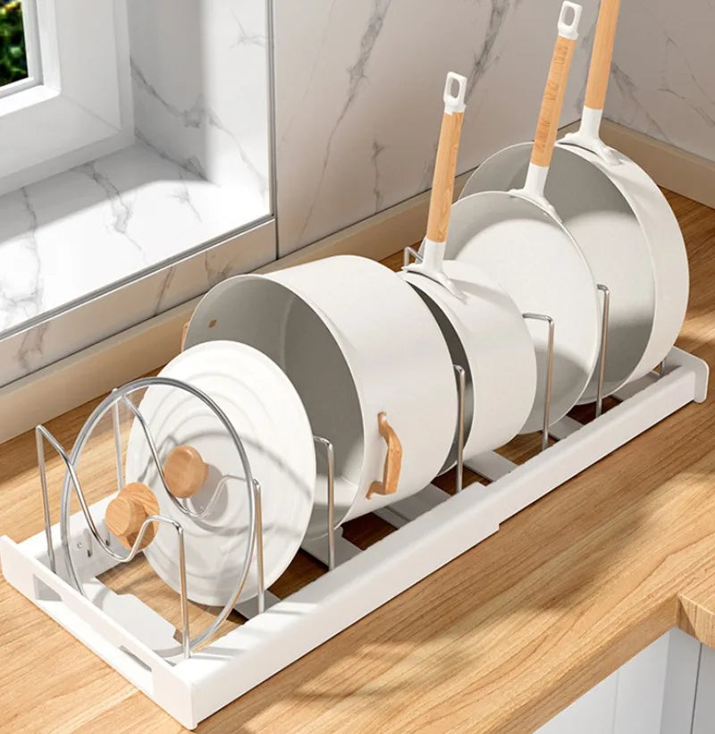 Expandable Kitchen Cabinet Pot Organizer - Adjustable Divider Rack, Multi-Use Storage Solution for Pots, Pans and Lids