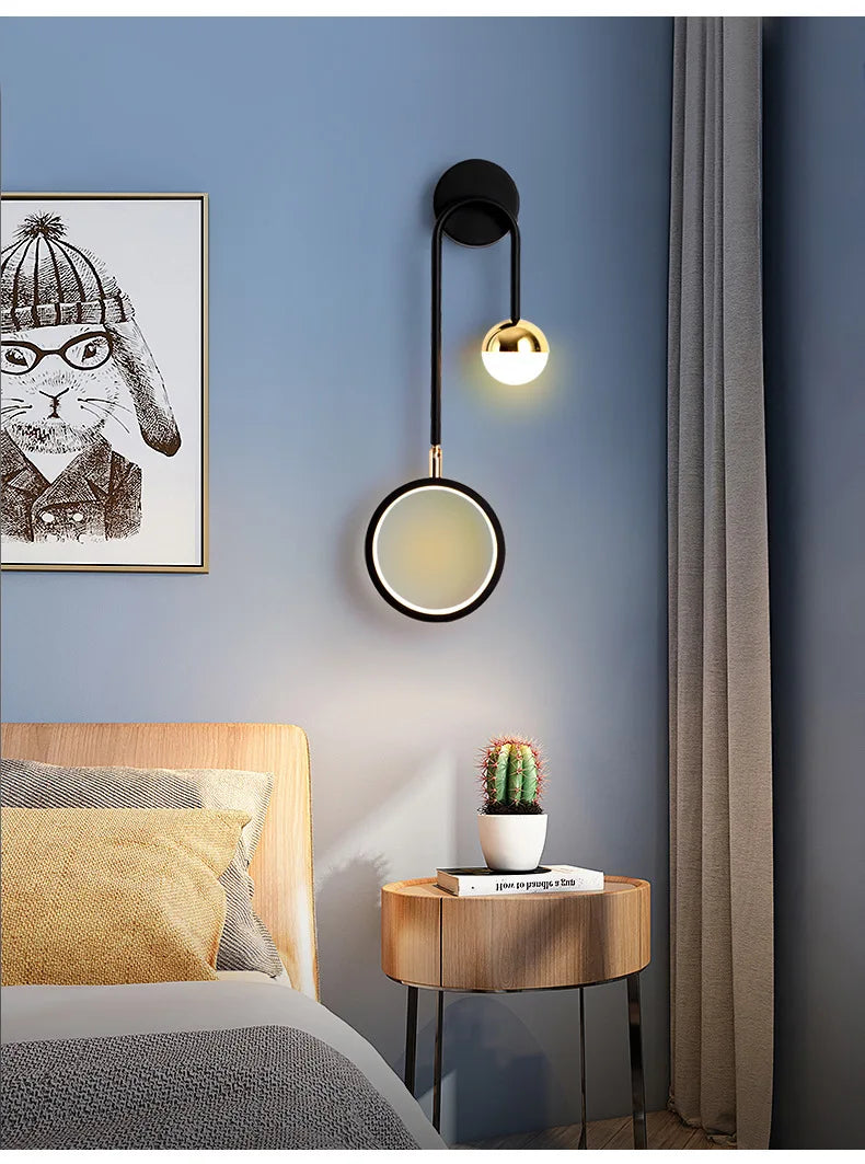 Modern Led Wall Lamp Nordic Sconce Round Lighting Luxury Rotatable Corridor Bedside Hallway Living Room Dining Indoor Deco Light