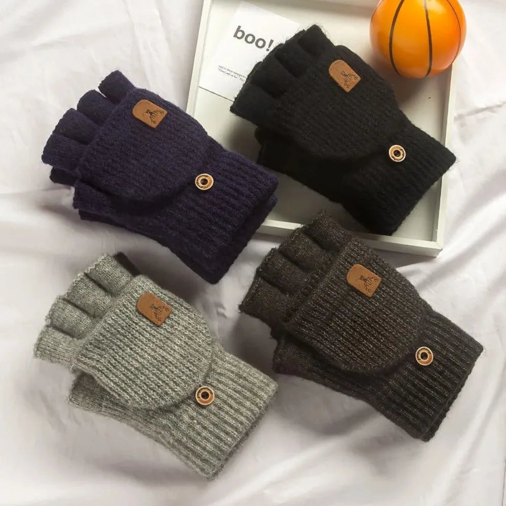 Knitted Fingerless Gloves Winter Thicken Warm Touch Screen Gloves for Men Women Gloves Warm Half Finger Student Gloves