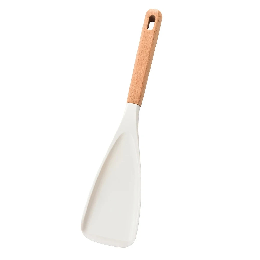 Multifunction Silicone Cooking Spoon Spatula for Nonstick Cookware, Heat Resistant Kitchen Gadgets Utensil with Wooden Handle