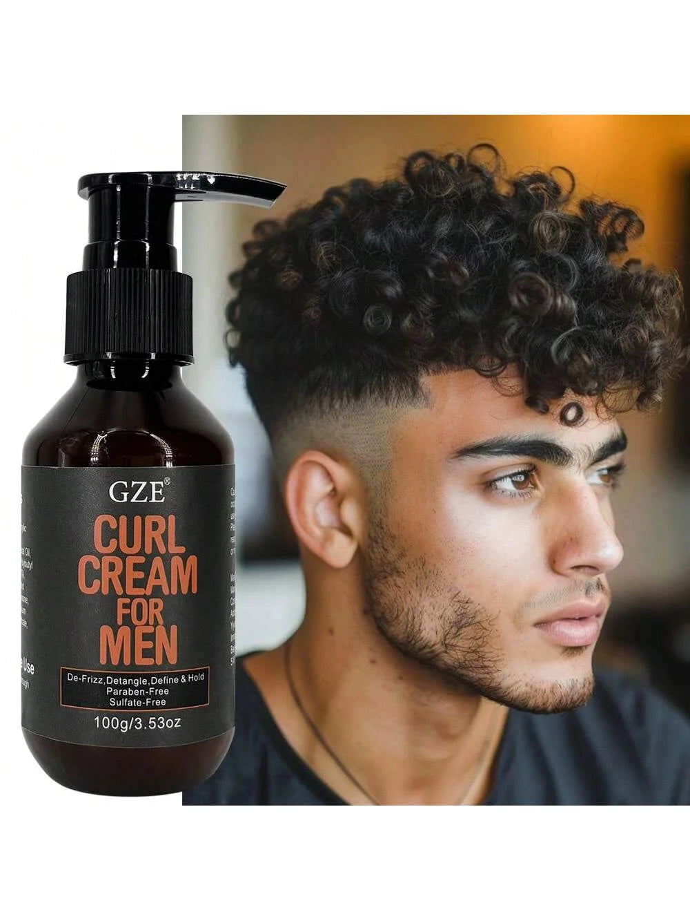 GZE MEN Castor Oil Curl Defining Cream Nourishing Curl Cream, Hydrate & Adds Shine - Color Safe & Sulfate Free Styling Product