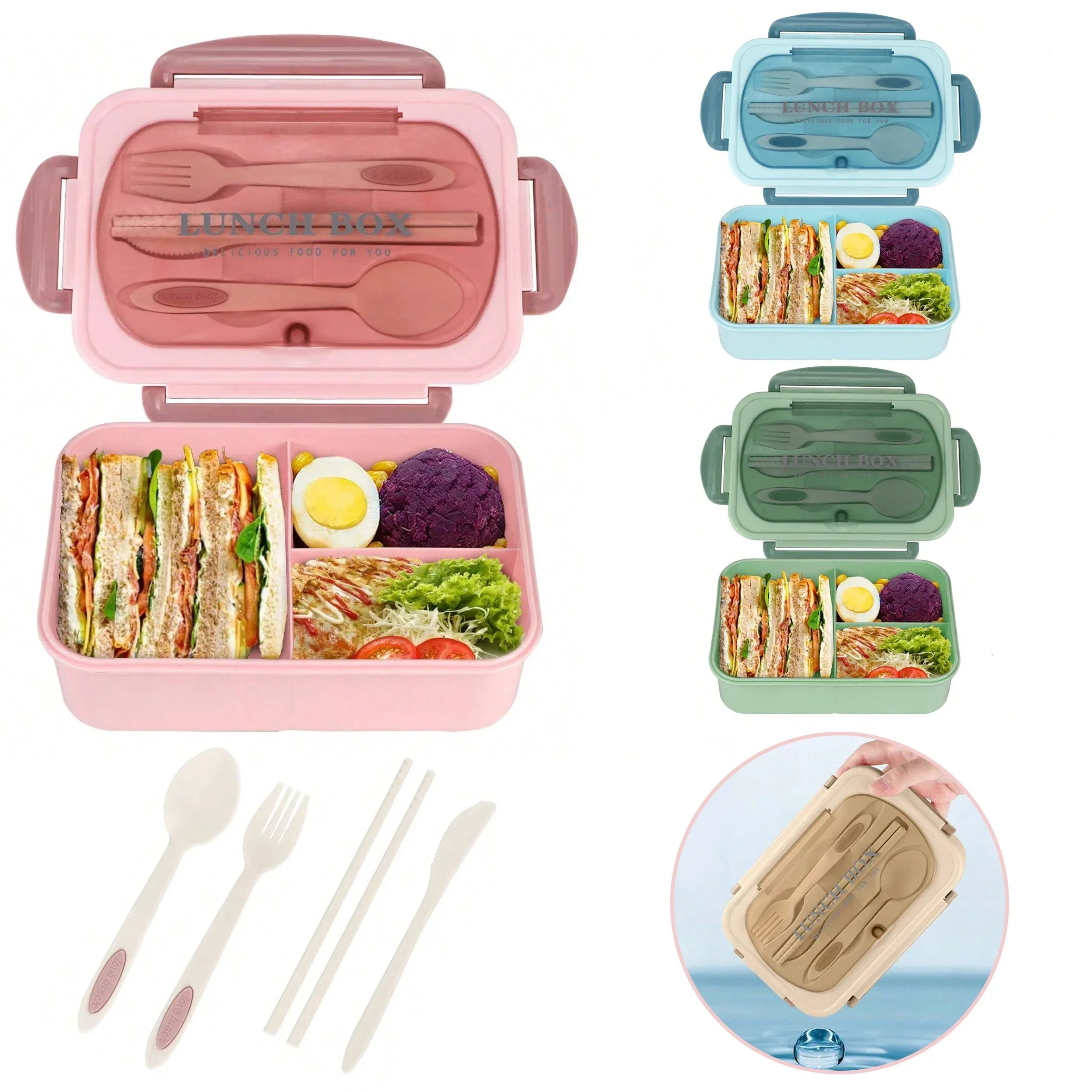 Adult Bento Box with 3 Compartments Lunch Container for Men Women Portable Lunchable Food Storage Back To School Microwave Safe