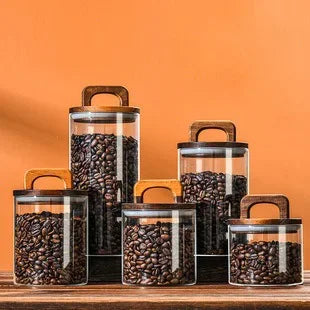 Clear Glass Jar with Bamboo Lid Sealed Canister Food Storage Container for Loose Tea Coffee Bean Sugar Salt Kitchen Gadgets