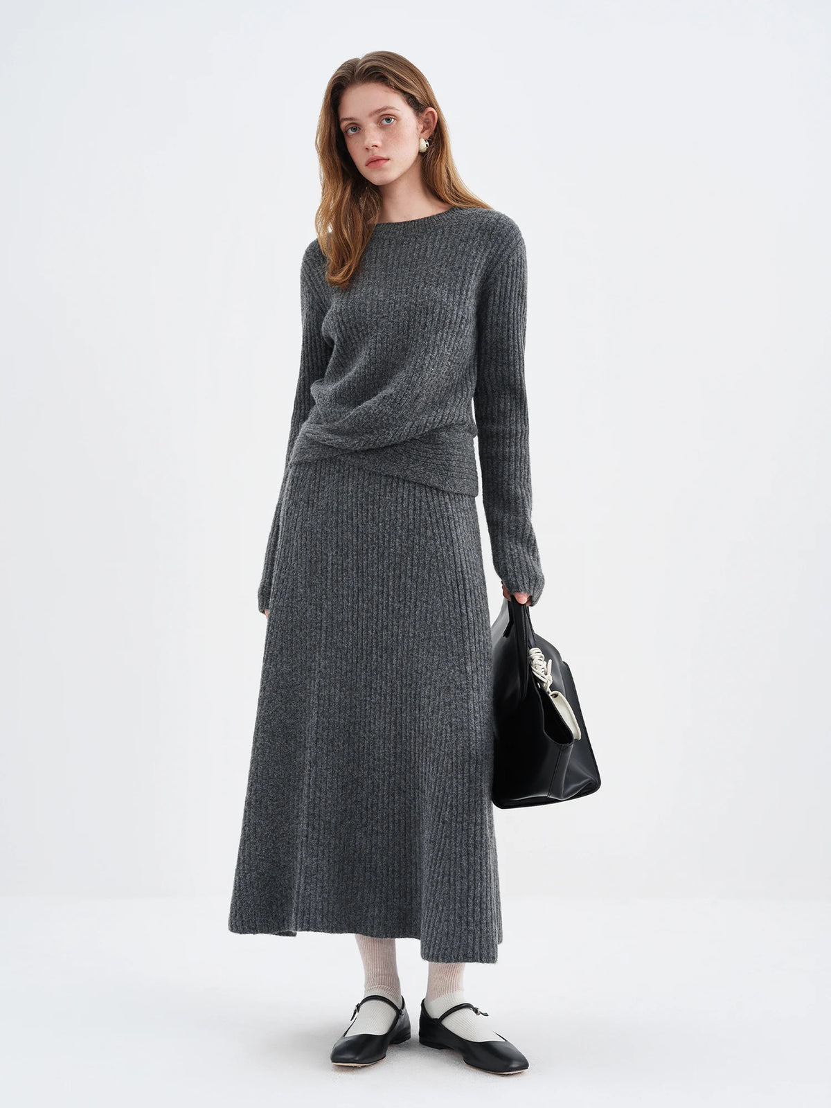 FSLE Fall 2025 Winter New Arrival Elegant Knitwear Twisted Knit Sweater and Skirt Two-Piece Outfit Sweater and Long Skirts Sets