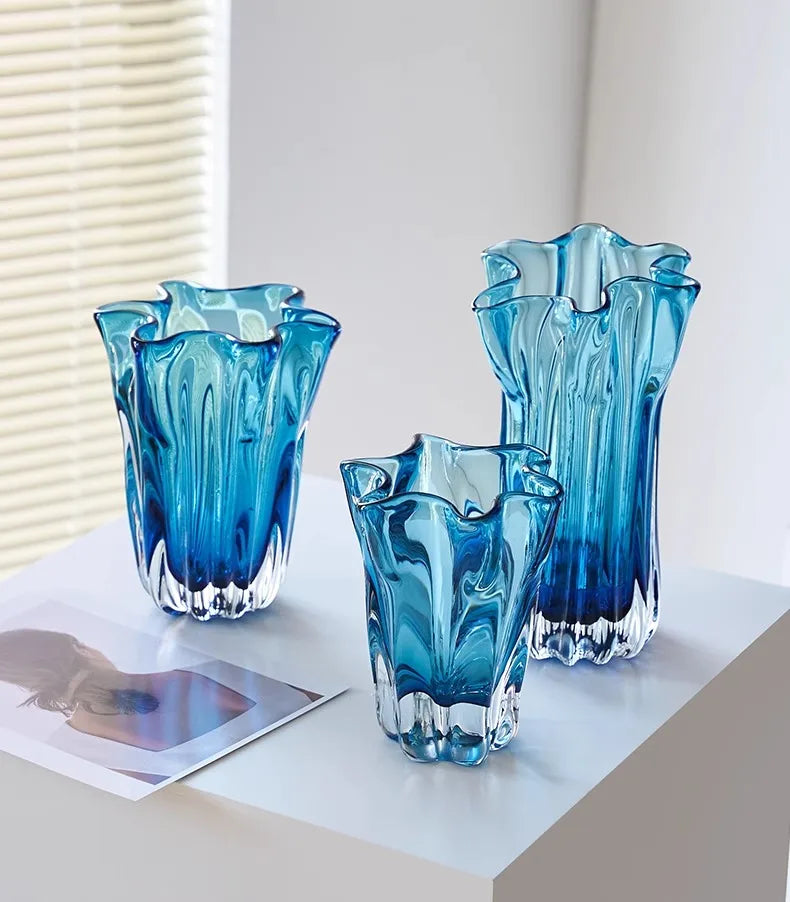 Transparent Blue Hydroponic Glass Vase Flower Pots Desk Decoration Flowers Arrangement Modern Floral Vases Room Aesthetic Decor