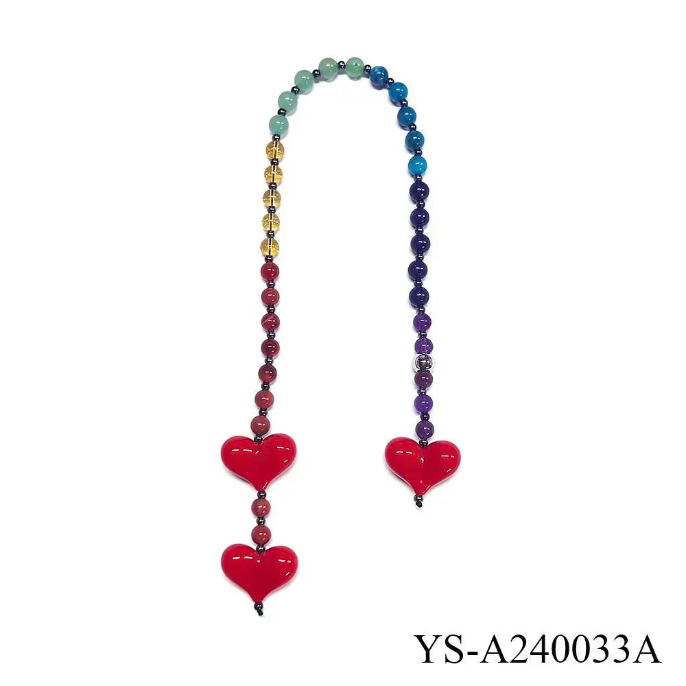 Y2k Love Bead Hanging Chain Bag Charm Women Accesories Red Love Heart Bags Charms Colorful Beads Chain Fashion Lady Jewelry