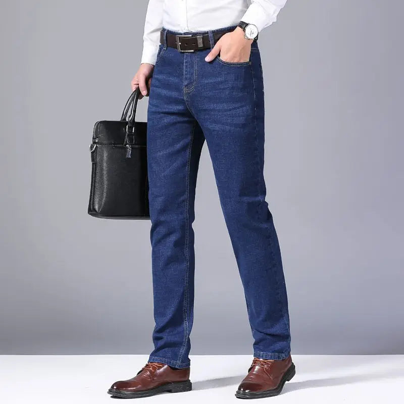 Men's Soft Straight Denim Pants 2024 Autumn Classic Business Black Biker Jeans Overalls Masculino Pantalone Hombre Mannen Homme