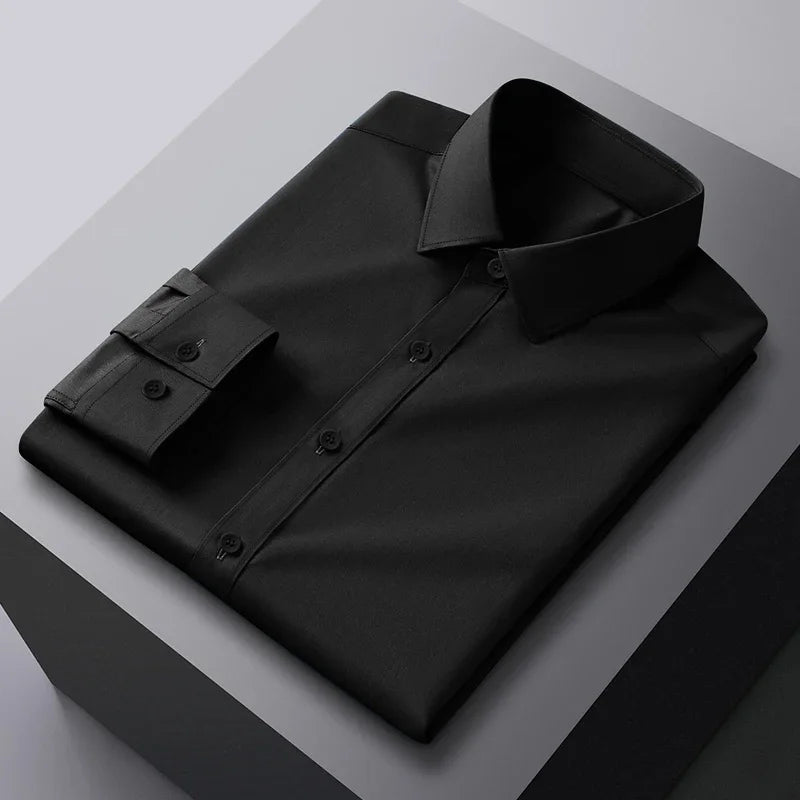 Men's Business Casual Long Sleeve Shirt Solid Color Wrinkle Resistant Comfortable All-Season Versatile Solid Color Top