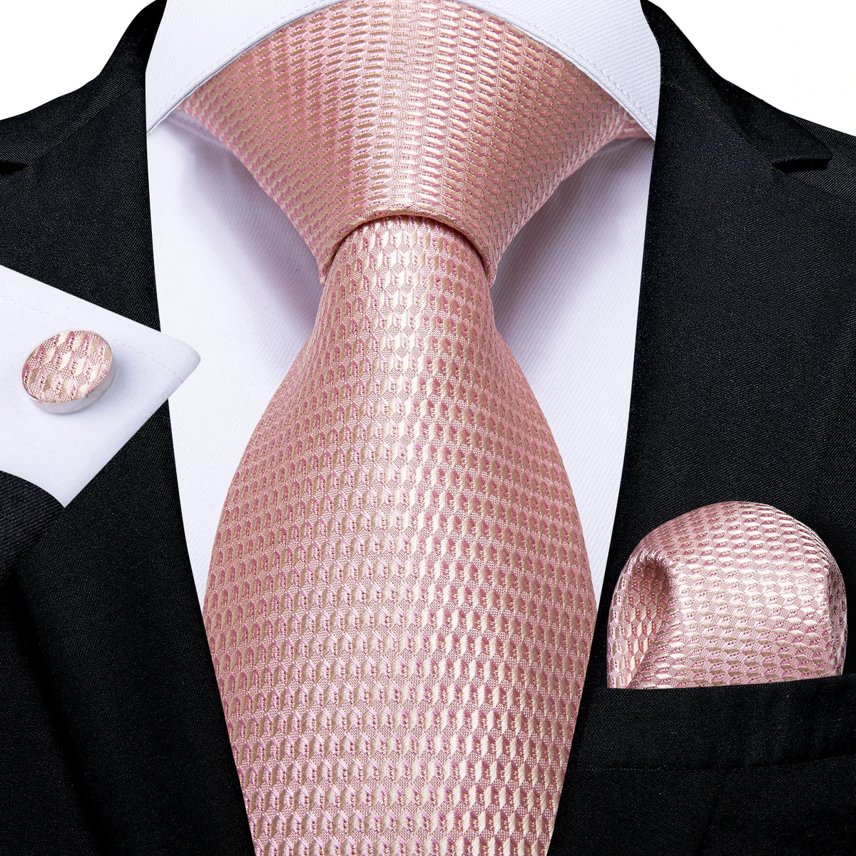 8cm Men's Polyester Ties Pocket Square Cufflinks Green Gold Paisley Wedding Party Accessories Necktie Gift