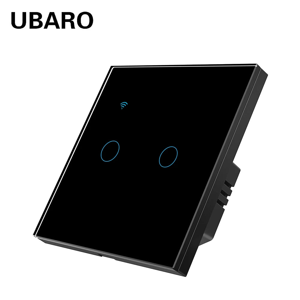UBARO 86×86mm 1/2/3/4 Gang WiFi Smart Touch Switch, Tuya App/Voice Control, Timer, 2-Way/1-Way, Neutral Required