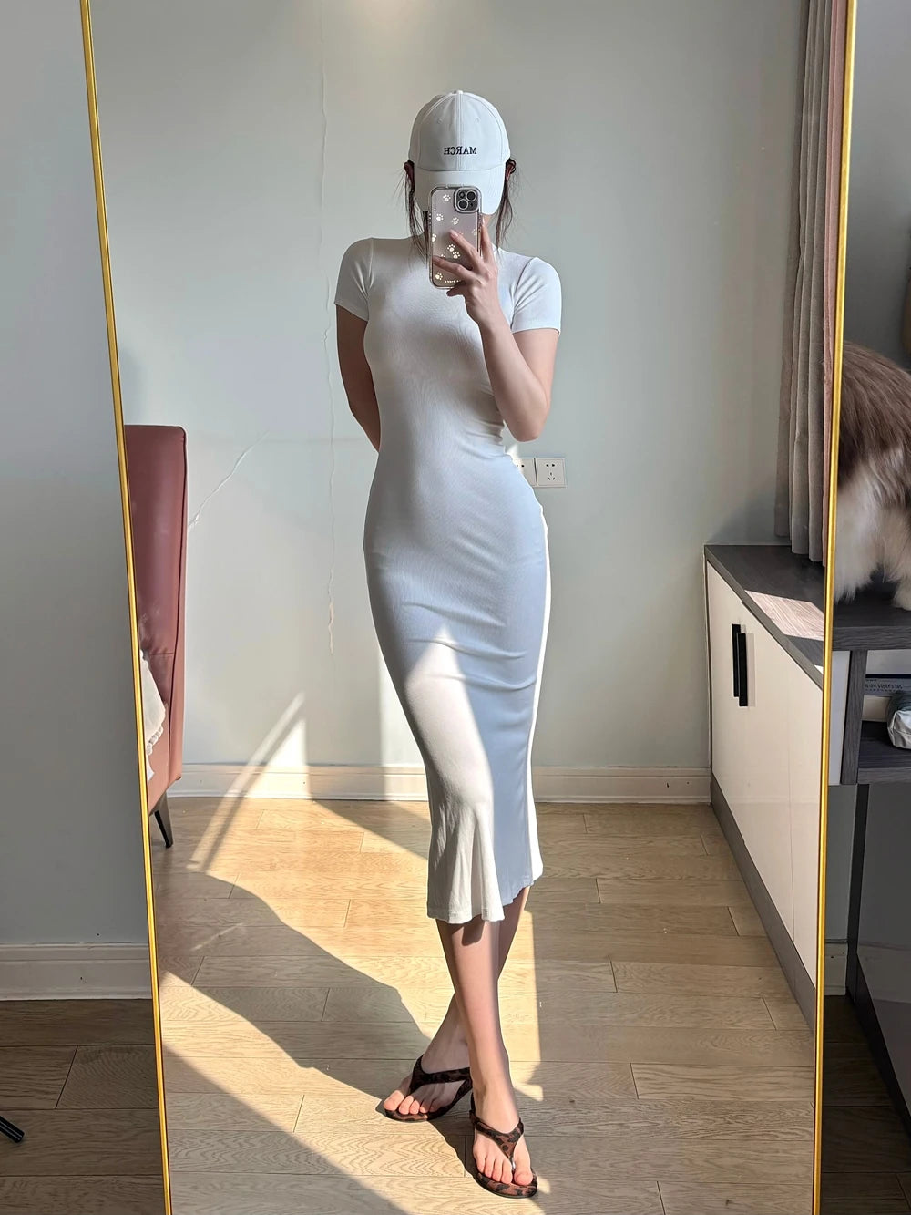 Solid color Short Sleeve Crewneck Sexy Summer High Strecth Dress for Women Pullover Bodycon Dresses