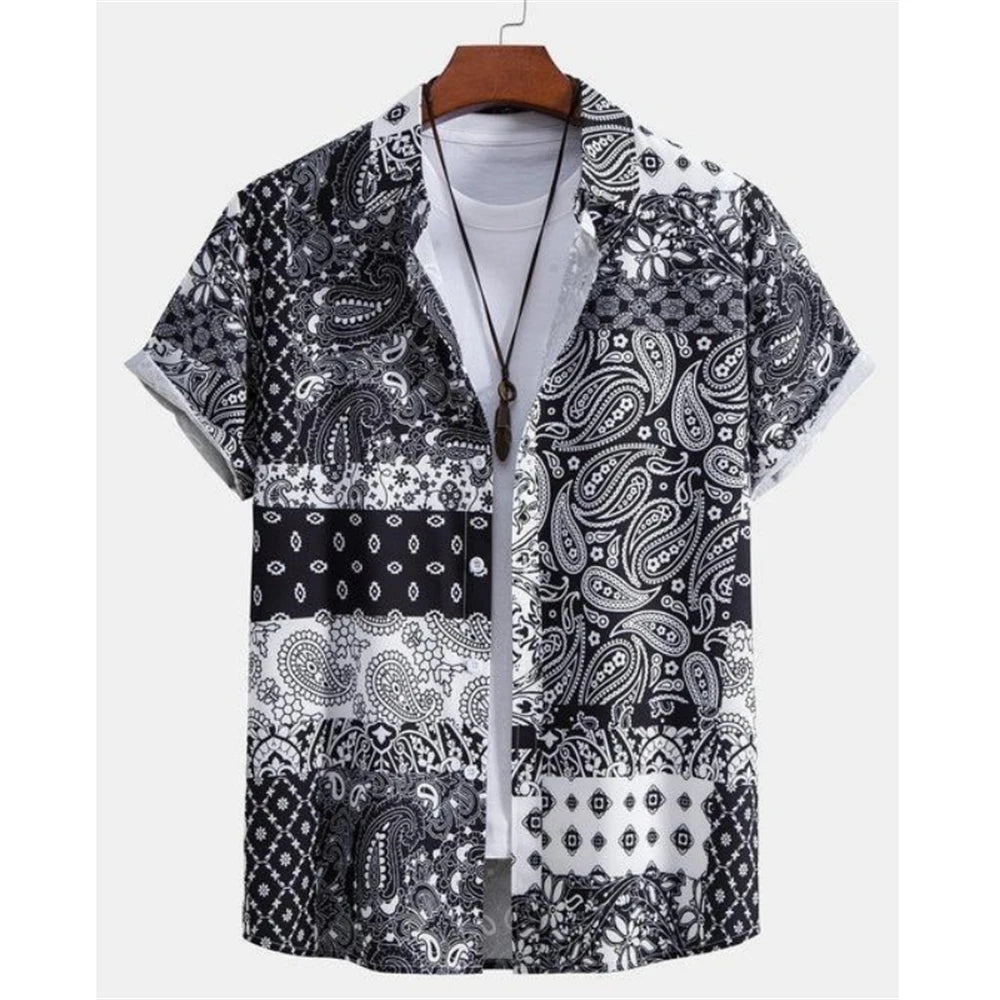 3D Printed Ethnic Men's Hawaiian Shirts Vintage Button Short Sleeve Lapel Retro Streetwear Hawaiian Blouse shirts for men Summer