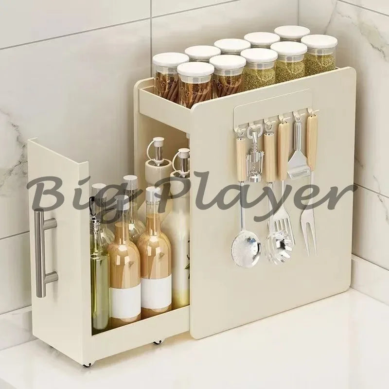Ultra-Narrow Dust-Proof Pull-Out Condiment Rack Multi-Functional Kitchen Countertop Storage Organizer for Home