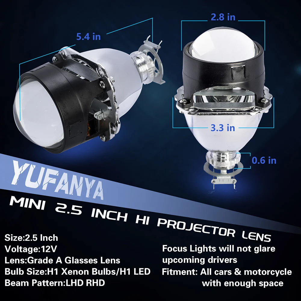 2.5 Inch Mini Bi Xenon Projector Lens RHD LHD Fit H1 H4 H7 Car Motorcycle Headlight Headlamp Car Assembly Kit Retrofit Replace